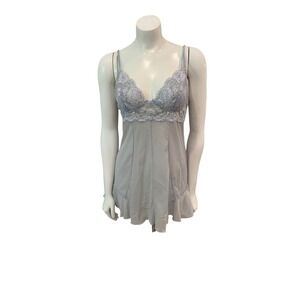 Victoria's Secret Lace Trim Babydoll Chemise Medium Blue Grey Romantic Mesh